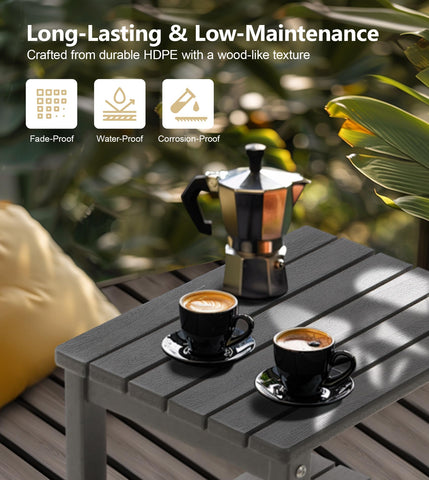 PASAMIC weather-resistant HDPE table in grey withstands sun and rain.