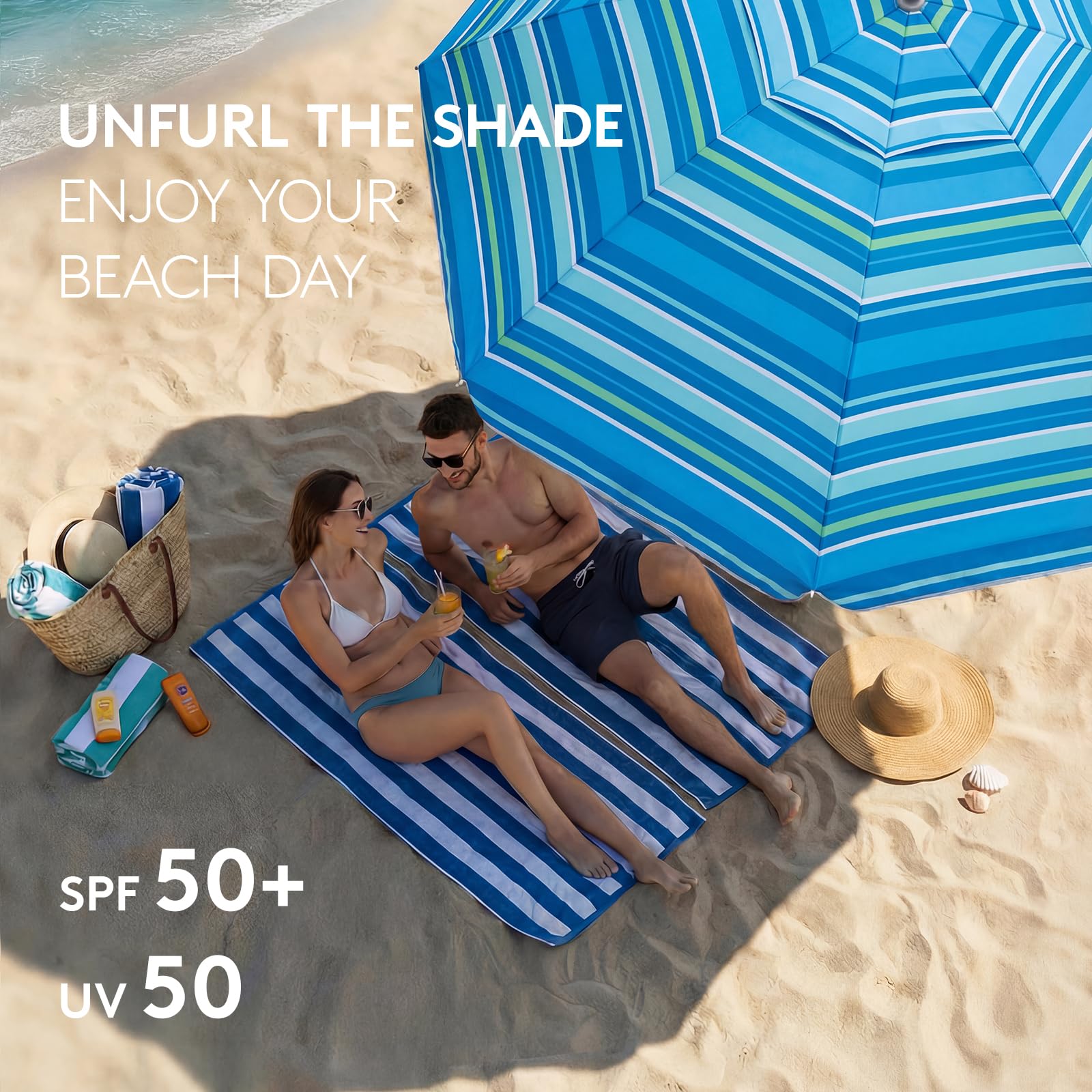 PASAMIC windproof umbrella with sand anchor for stable shade on breezy days.