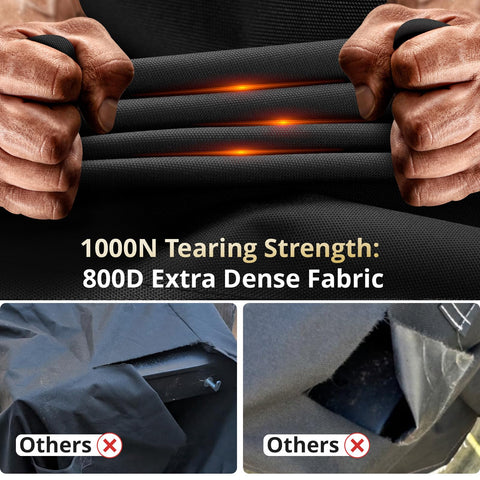 Adjustable straps secure the cover to prevent blowing away in gusts.
