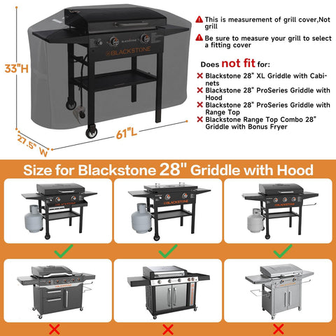 PasWith dimensions 61in x 27.5in x 33in fit for Blackstone 28-inch griddle.