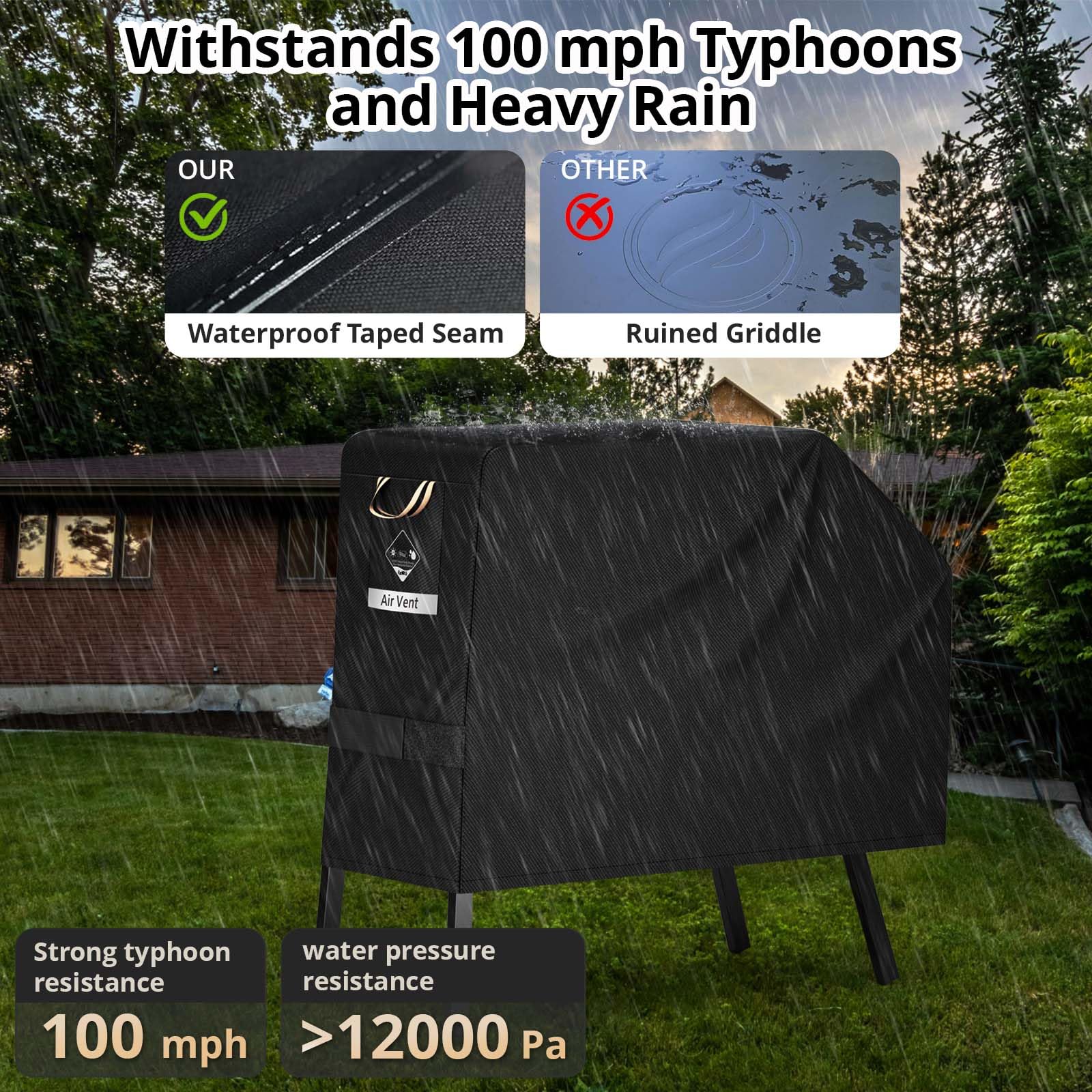 PasWith windproof cover with adjustable straps stays secure on windy days.