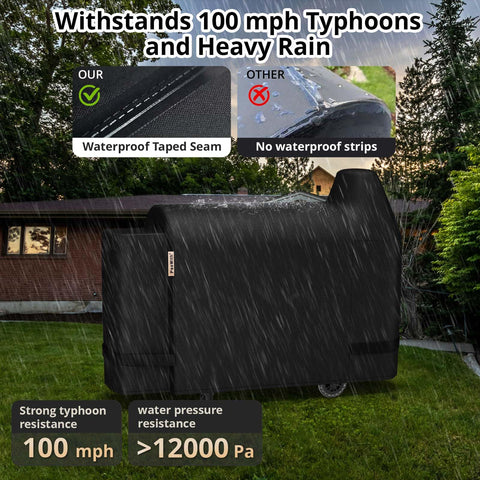 PasWith Pit Boss Austin XL cover waterproof seams protect against rain.