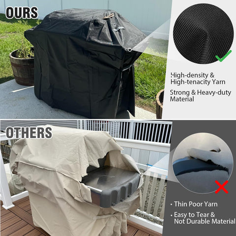 PasWith waterproof seam-taped grill cover shown in wet conditions.
