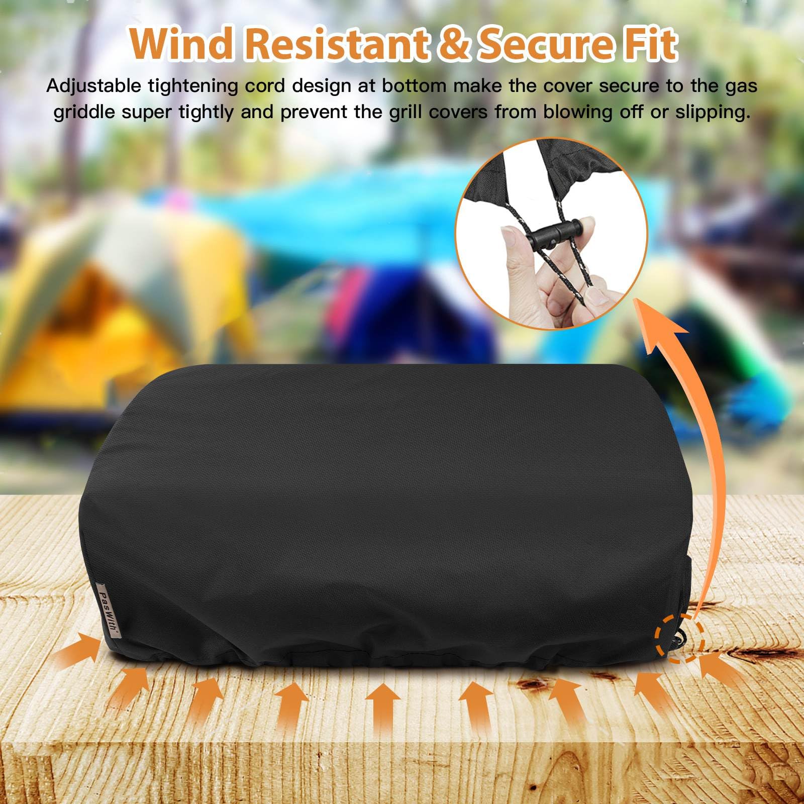 PasWith waterproof tabletop griddle cover keeps surface dry and clean in rain.