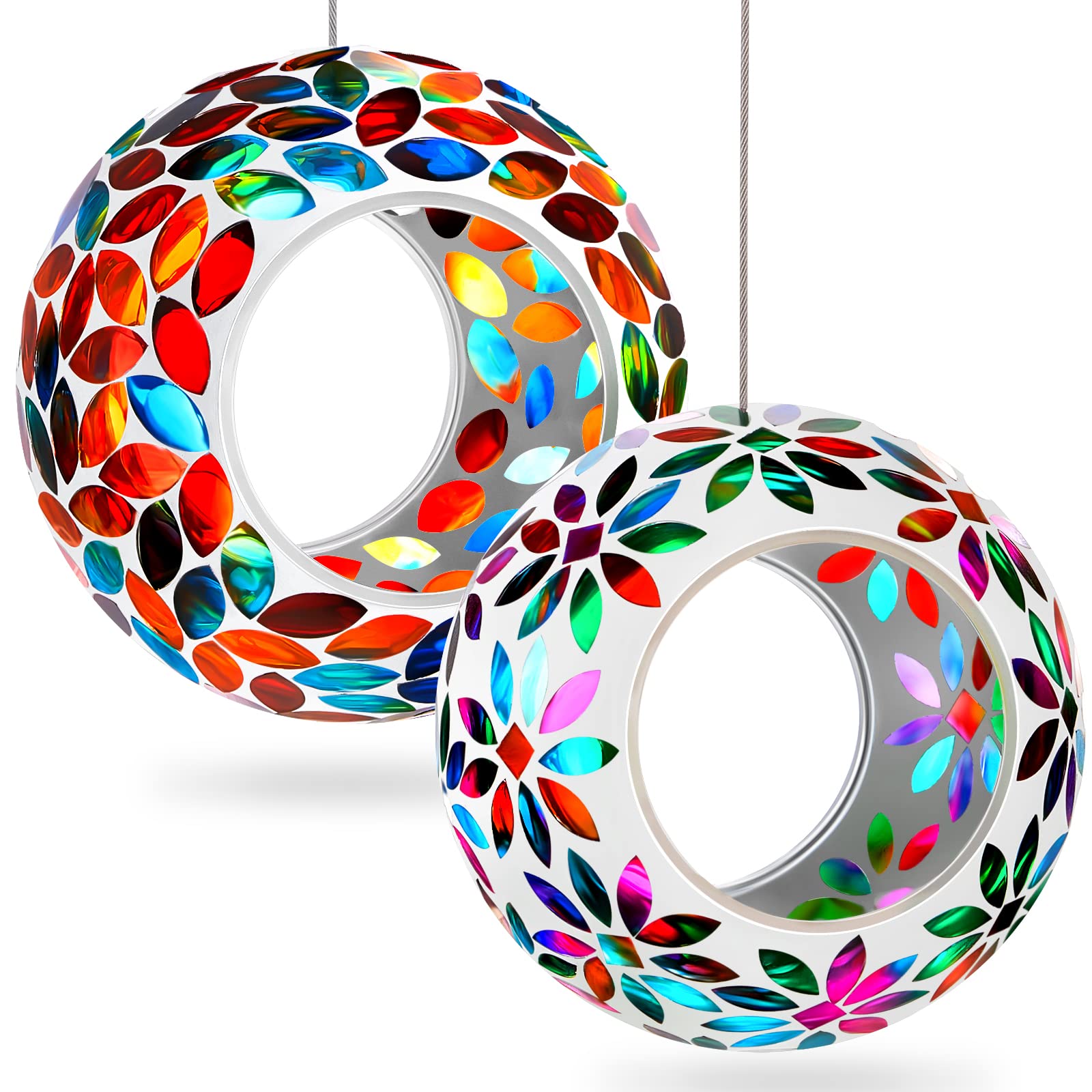 Patelai mosaic glass hanging bird feeder round 01 for balcony decor and birds