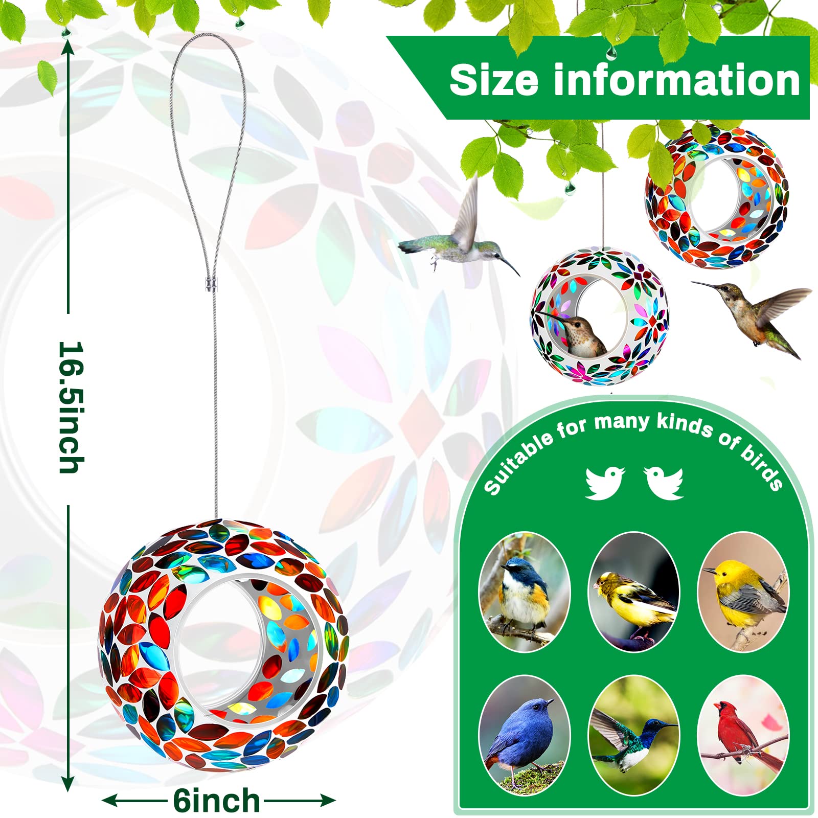 Patelai mosaic glass hanging bird feeder round 02 invites backyard birds