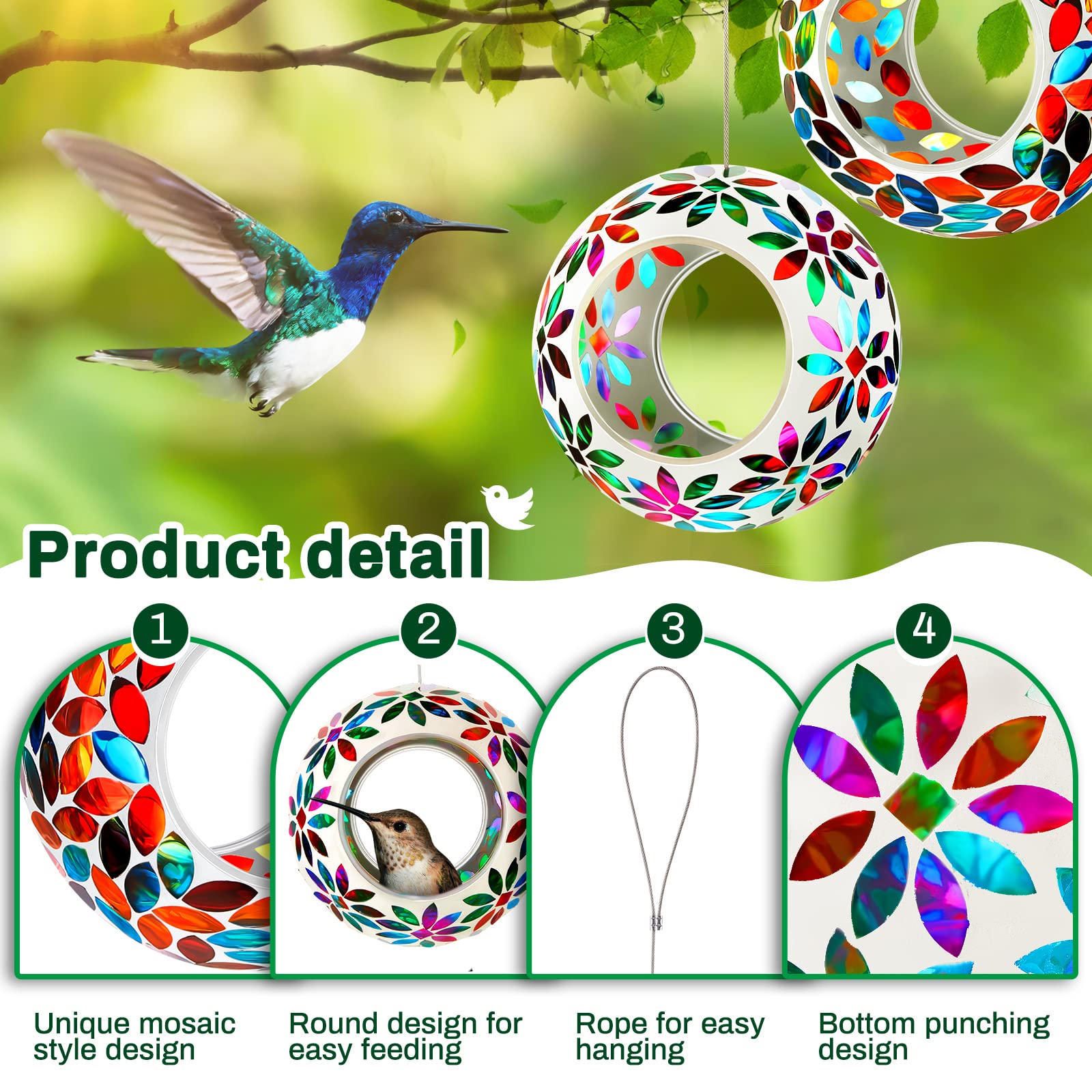 Patelai mosaic glass hanging bird feeder round 03 bright colors brighten patio