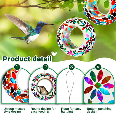 Patelai mosaic glass hanging bird feeder round 03 bright colors brighten patio
