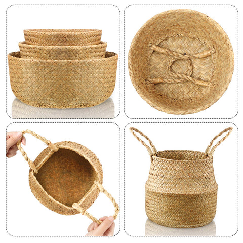 Patelai seagrass belly basket with handles is easy to move during picnics.