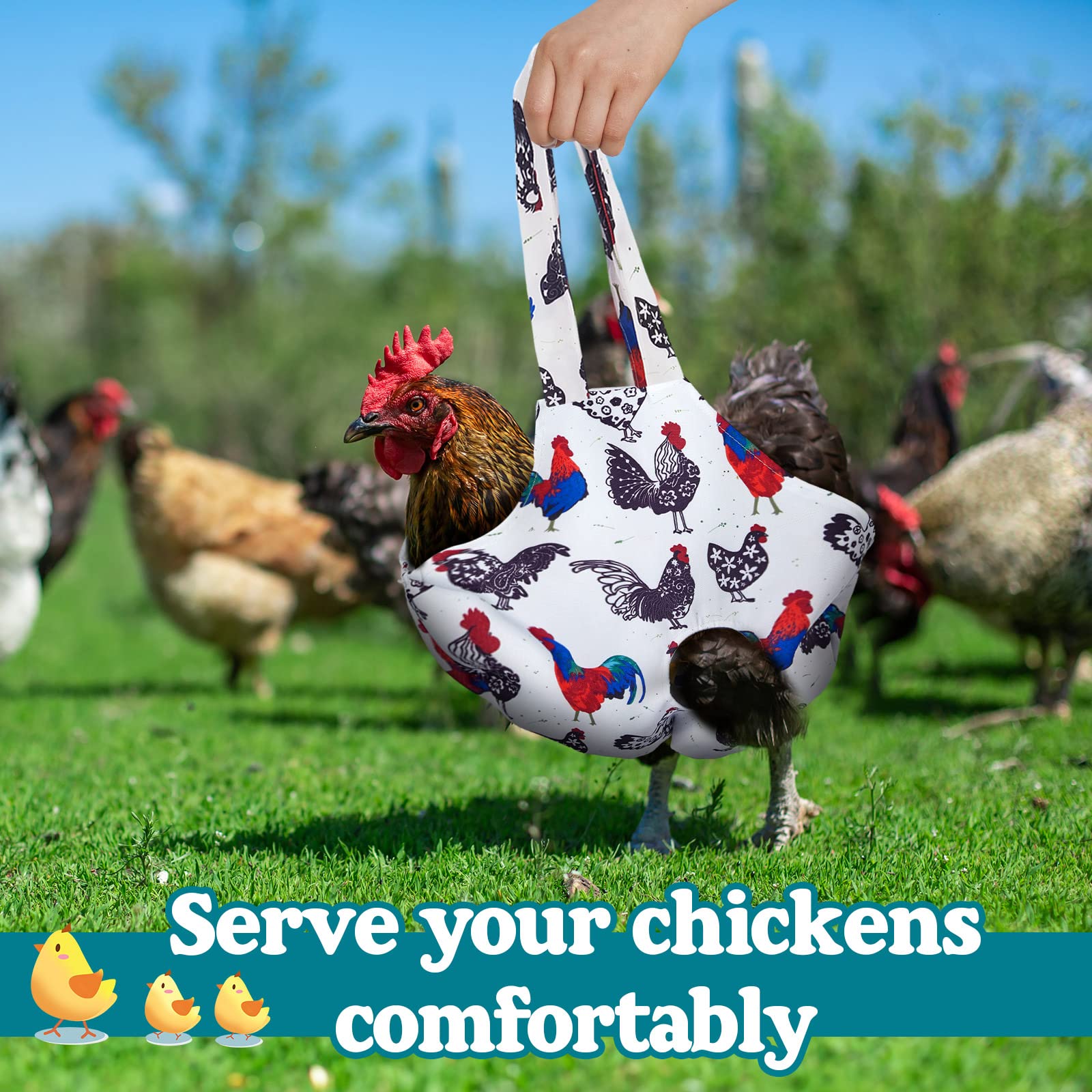 Paterr sling car transport use showcases hands-free travel with a calm hen