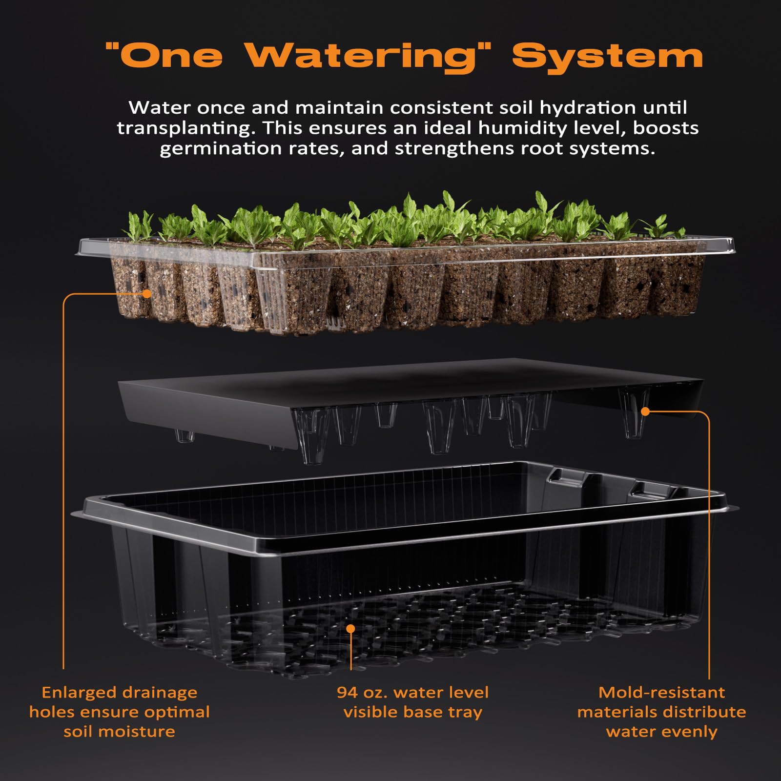 Patigrow humidity dome and 40-cell tray regulate moisture and airflow