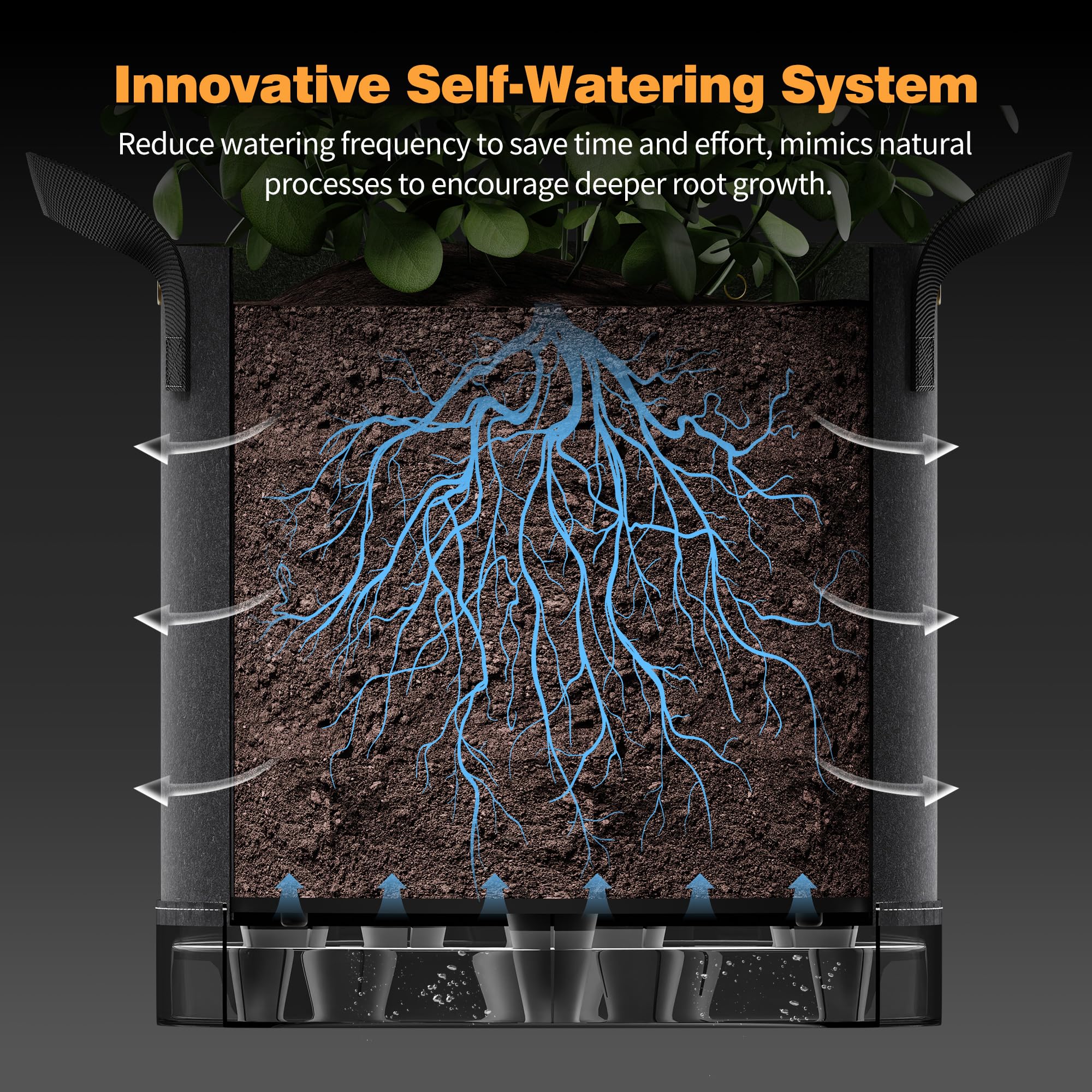 Patigrow reinforced handles and rigid stand for easy transport