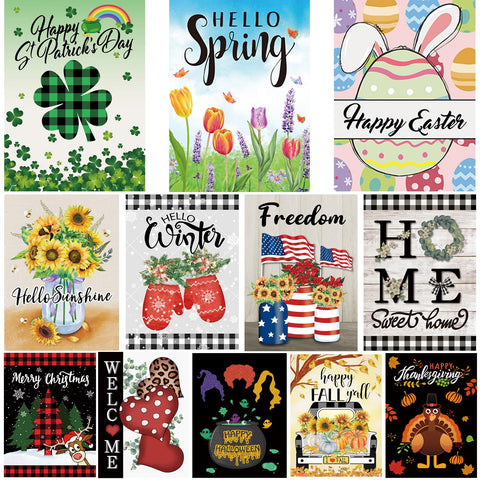 Pating seasonal garden flag front view in 12x18 for year-round curb appeal