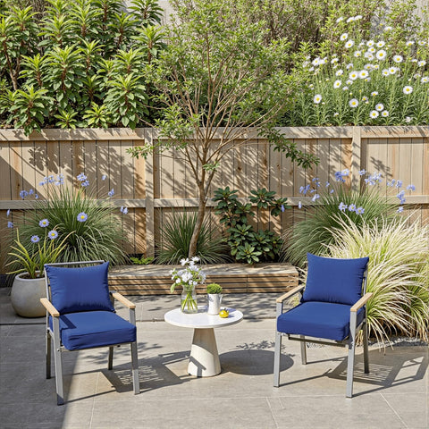 PatioGlow cushions with ties and a handle keep them secure and portable.