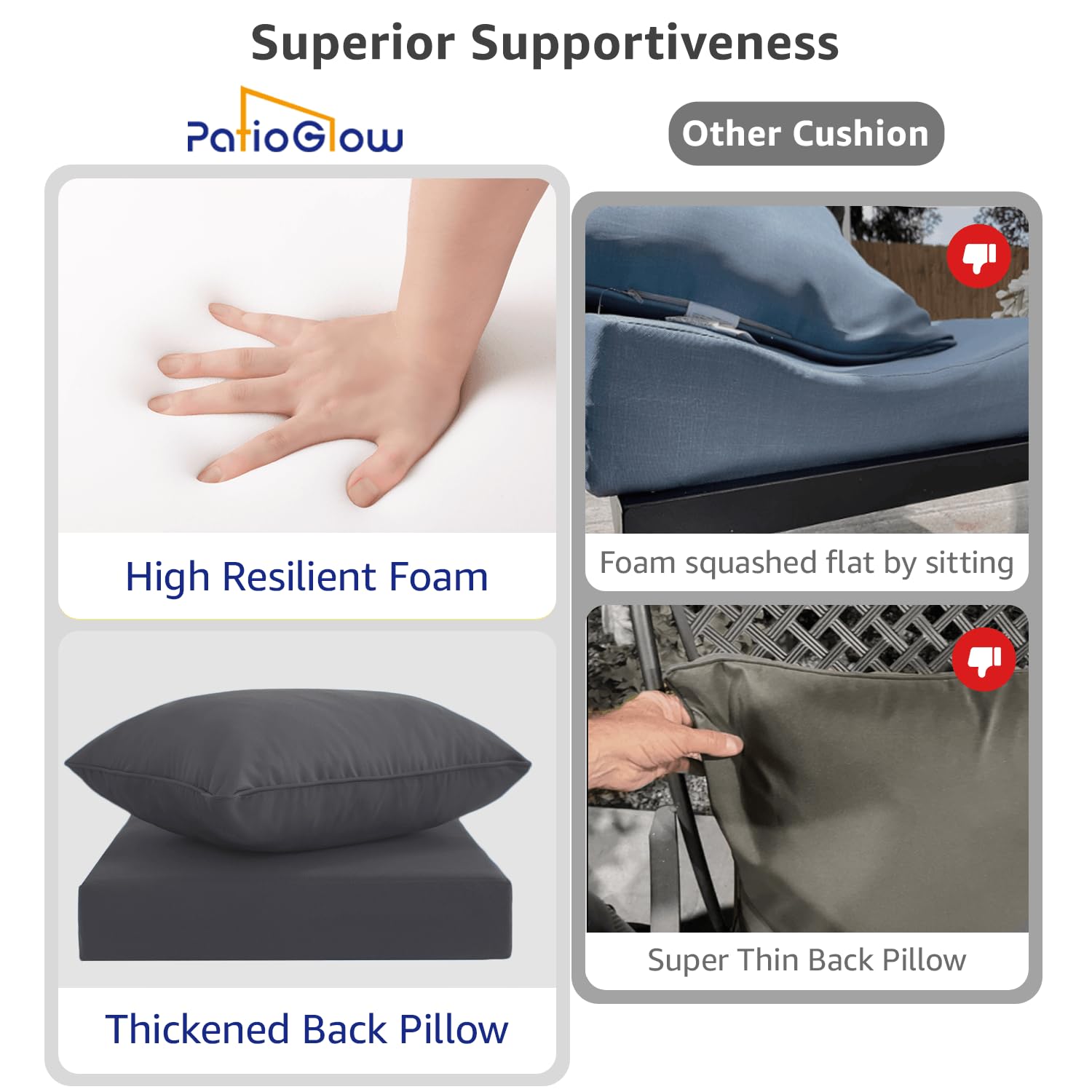 PatioGlow cushions with built-in ties keep cushions secure during windy days.