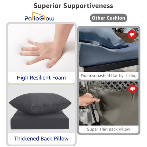 PatioGlow cushions with built-in ties keep cushions secure during windy days.