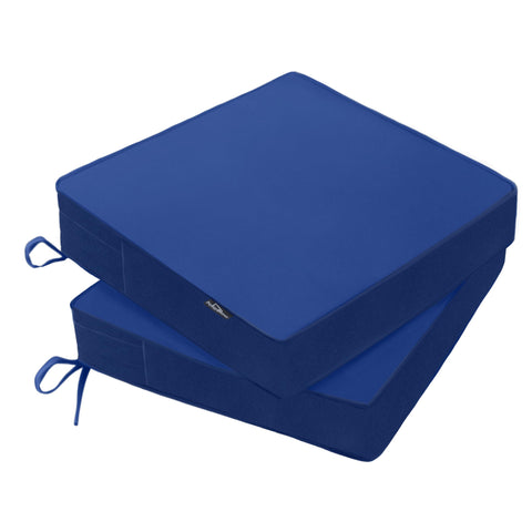 PatioGlow 19x19 blue outdoor chair cushions in a two-pack for patio lounging.