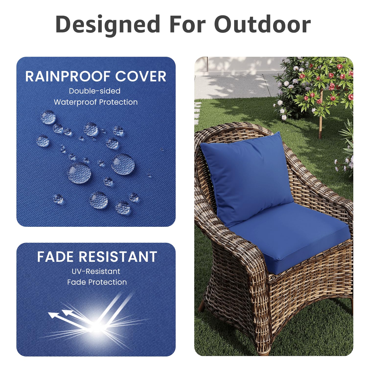PatioGlow waterproof zipper detail protects the cushion interior.