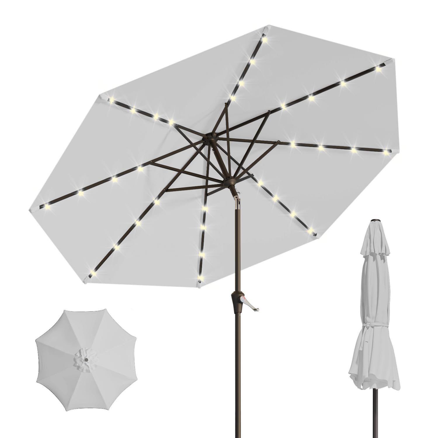 Patio Kingdom 10FT solar umbrella canopy provides durable shade and UV protection.