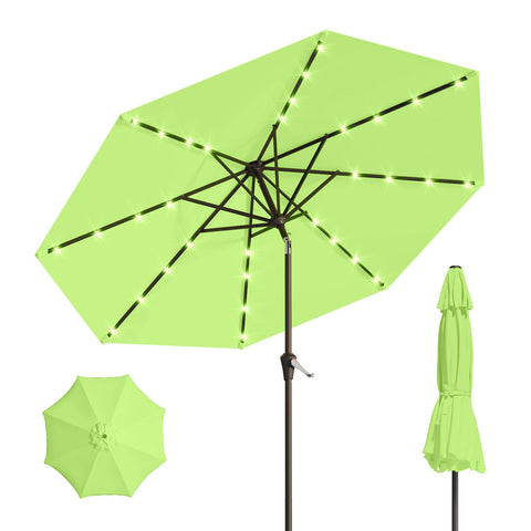Patio Kingdom 10ft solar umbrella provides ample shade for poolside seating.