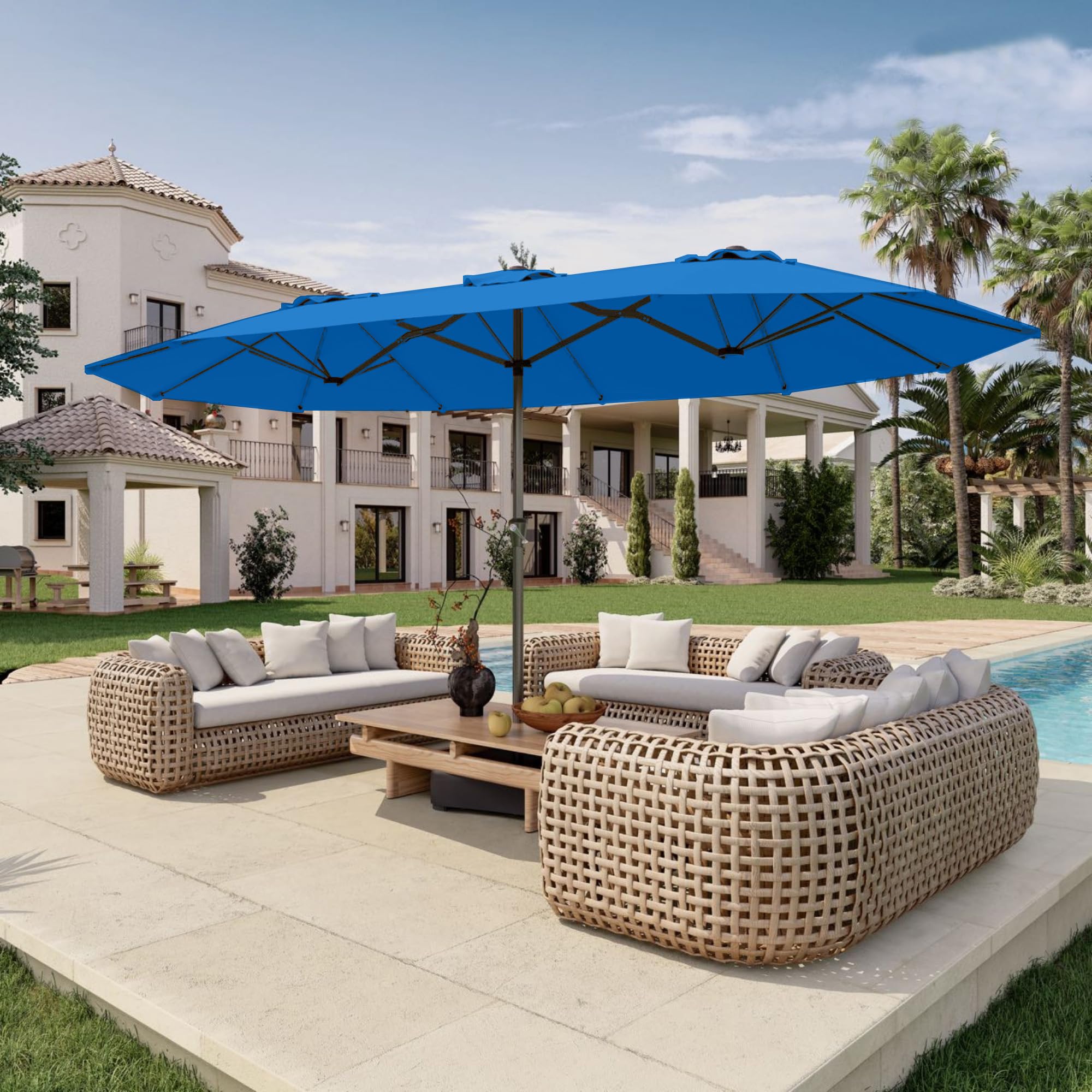 Patio Kingdom 15ft double-sided canopy extended for generous shade