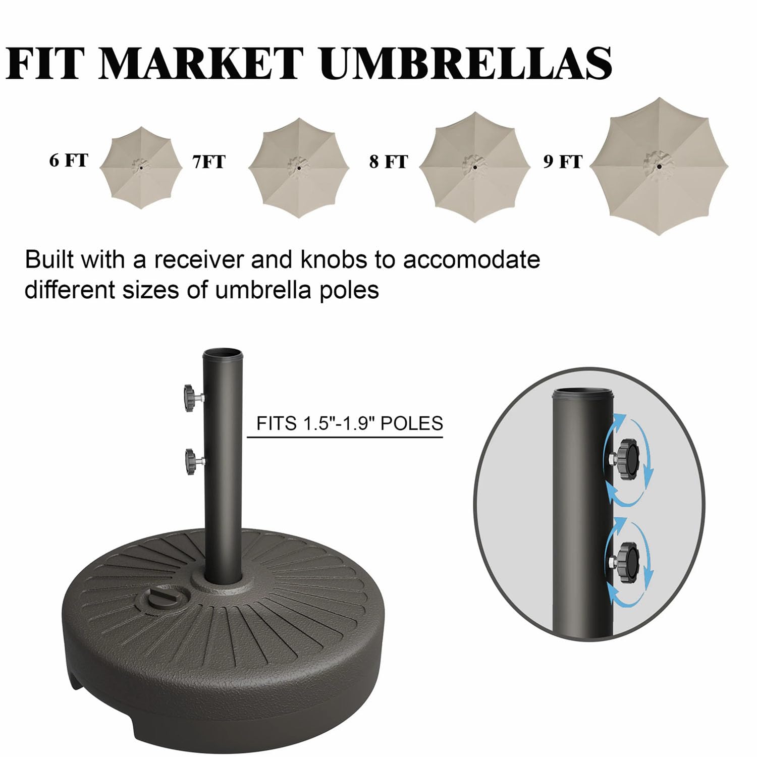 Patio Kingdom 22L water-filled base provides strong anchoring.