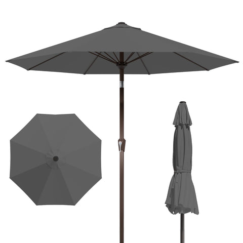 Patio Kingdom 9ft umbrella with fiberglass ribs flexes in breezes for durable shade.