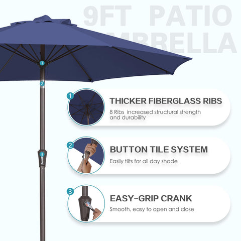 Patio Kingdom 9ft umbrella top with wind vent enhances airflow and stability