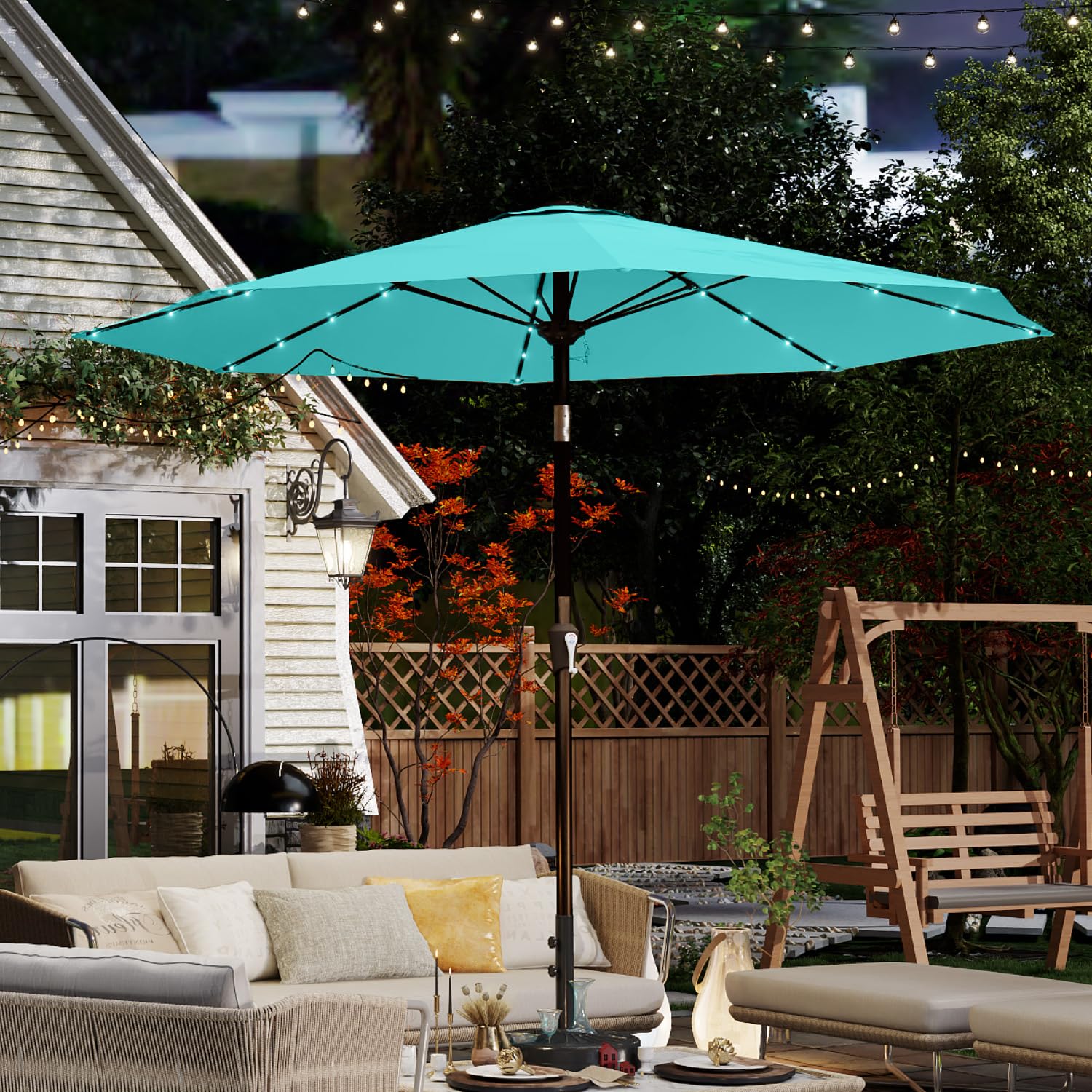 Patio Kingdom aqua blue canopy showcasing UV protection and fade resistance
