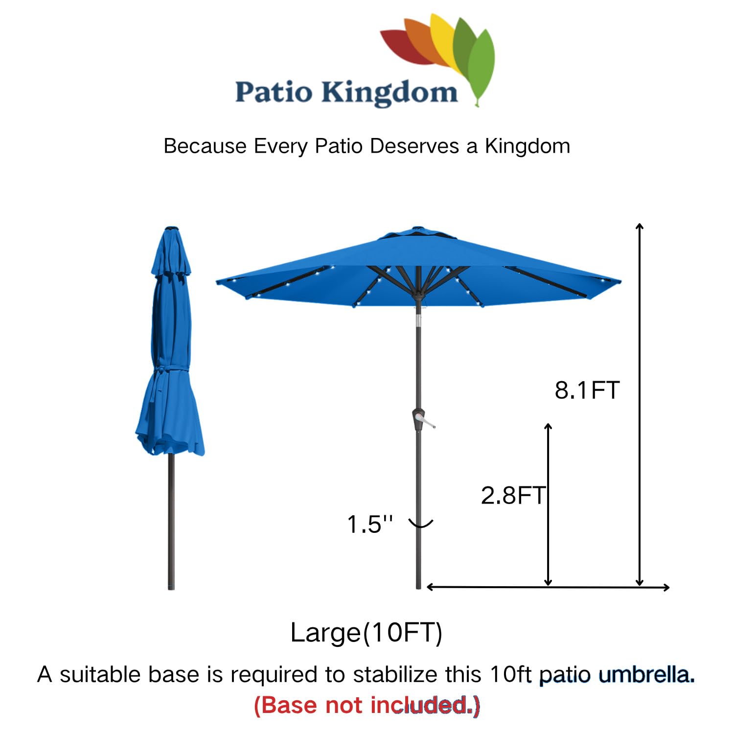 Patio Kingdom 10ft umbrella ready for quick outdoor setup.