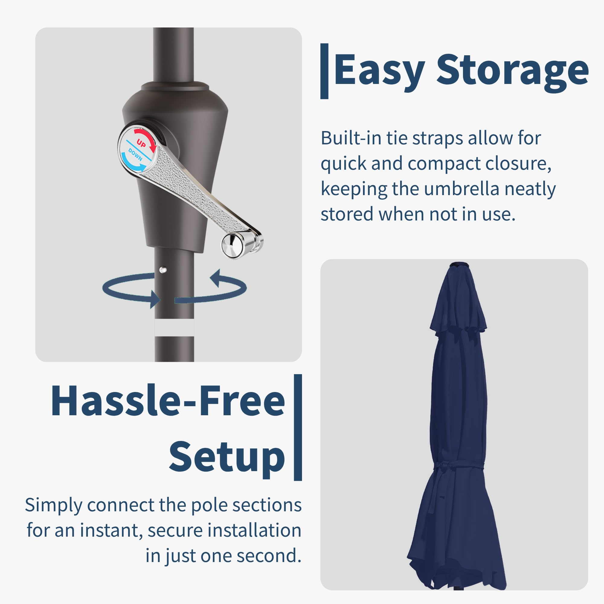 Patio Kingdom crank-handle operation makes opening and closing effortless.