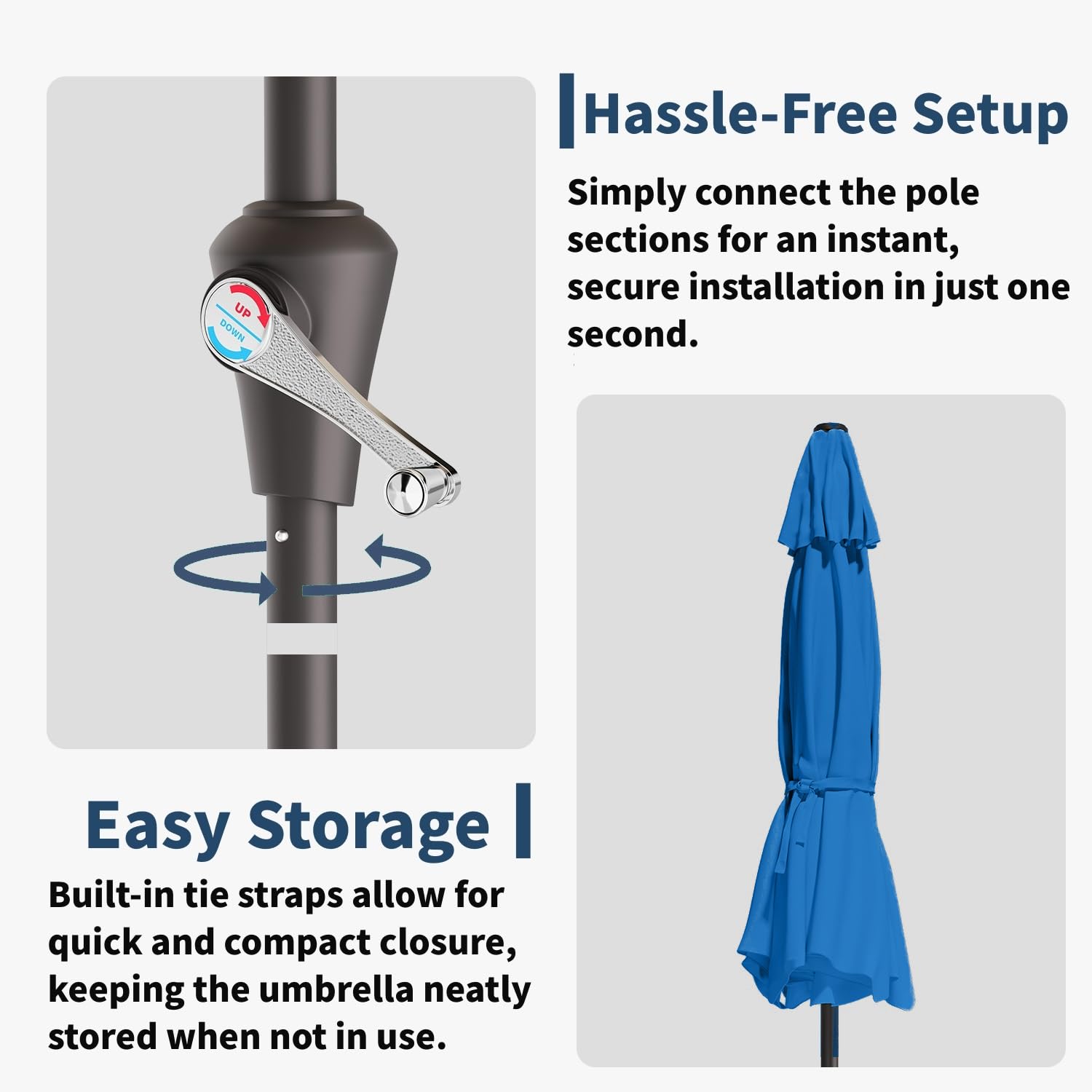 Patio Kingdom easy opening and closing with crank and tilt features.