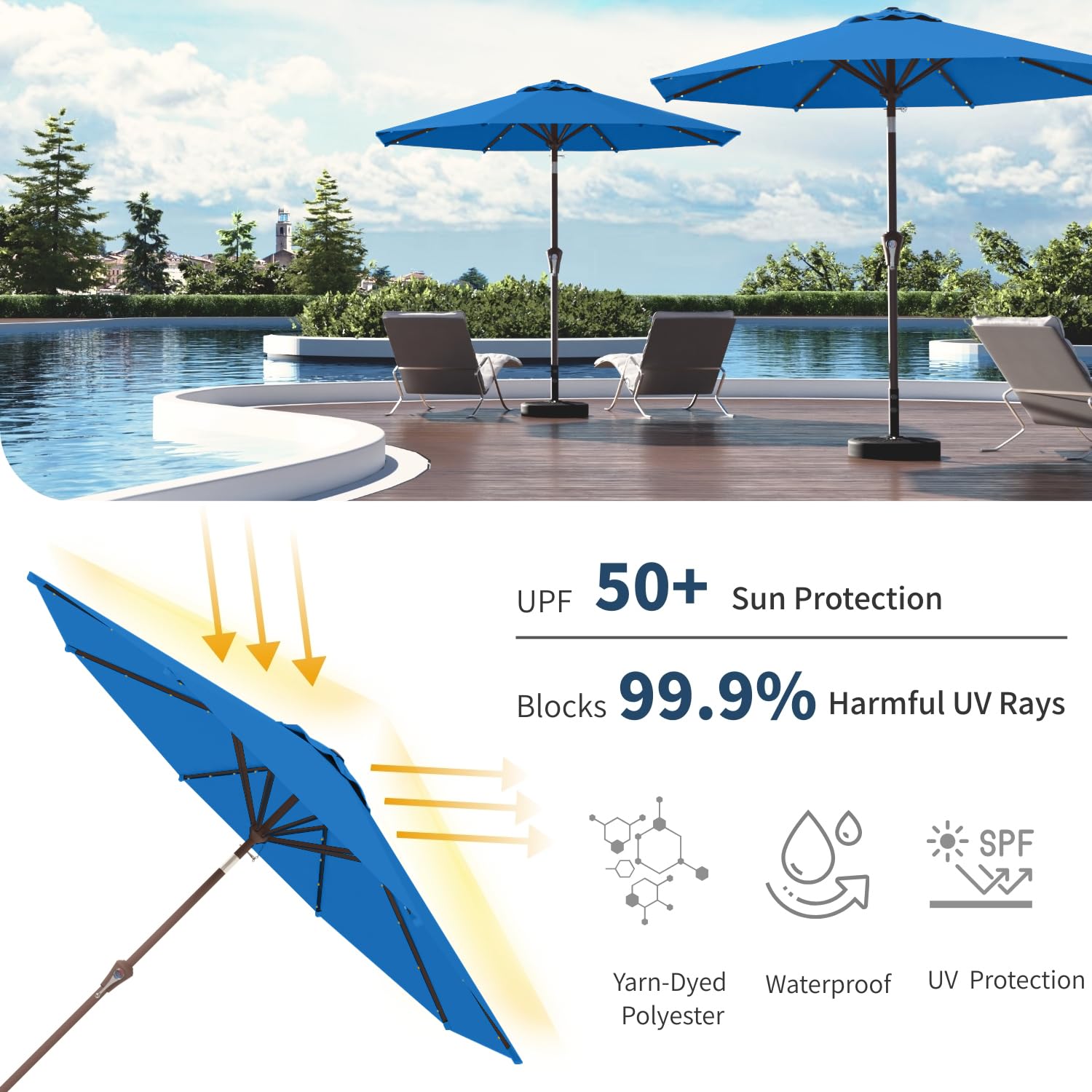 Patio Kingdom iron pole with eight ribs delivering sturdy, stable support.