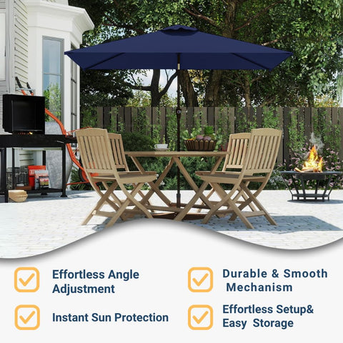 Patio Kingdom push-button tilt for adjustable sun protection.