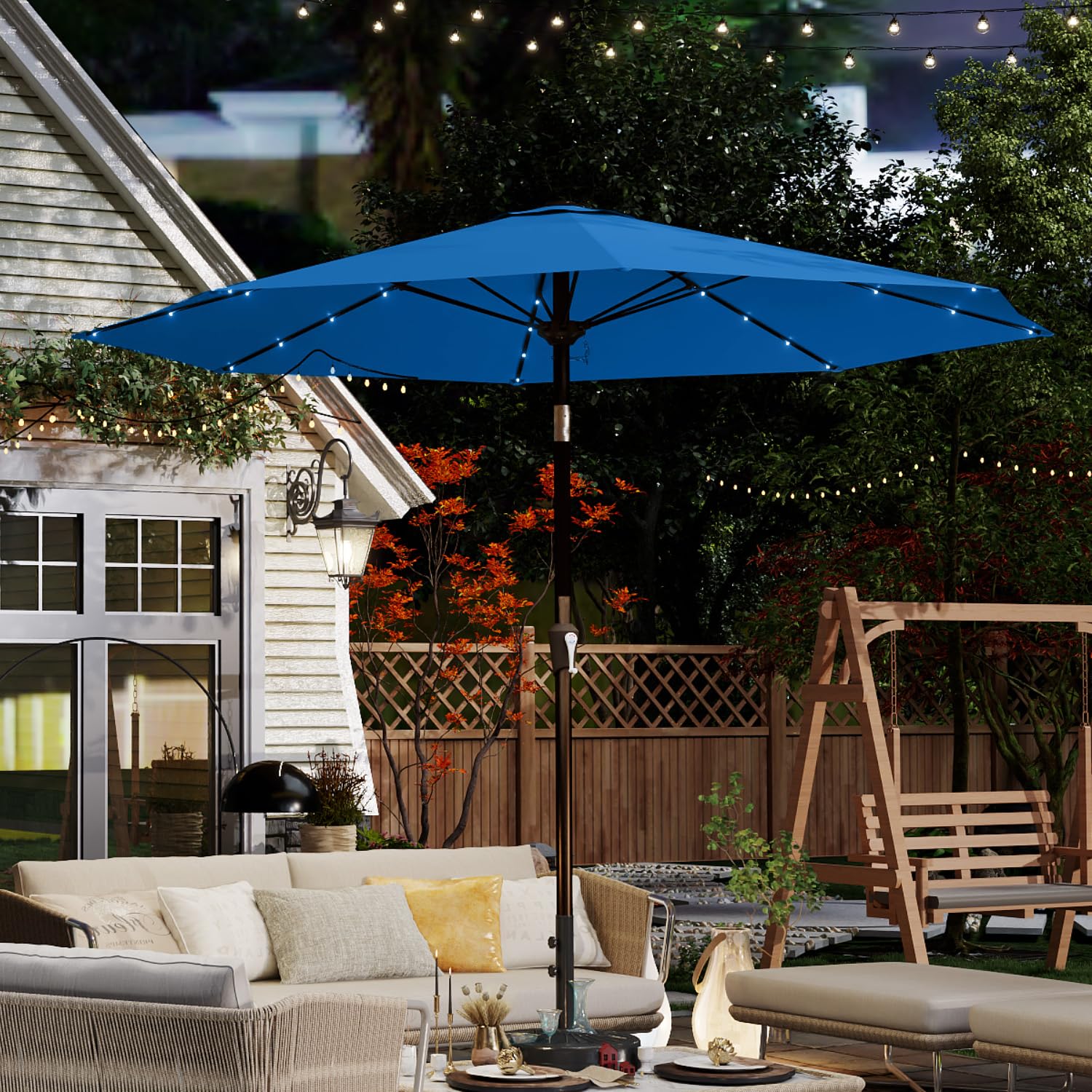 Patio Kingdom tilt function enabling sun-angle control for shade throughout the day.