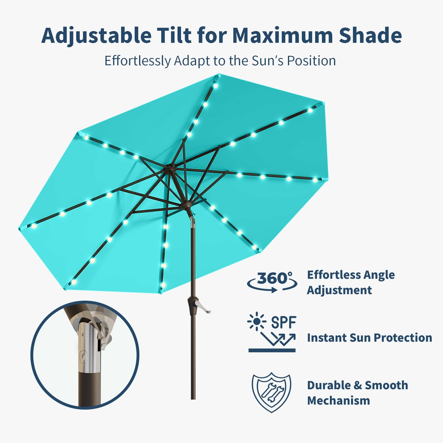 Patio Kingdom tilt function for adjustable shade