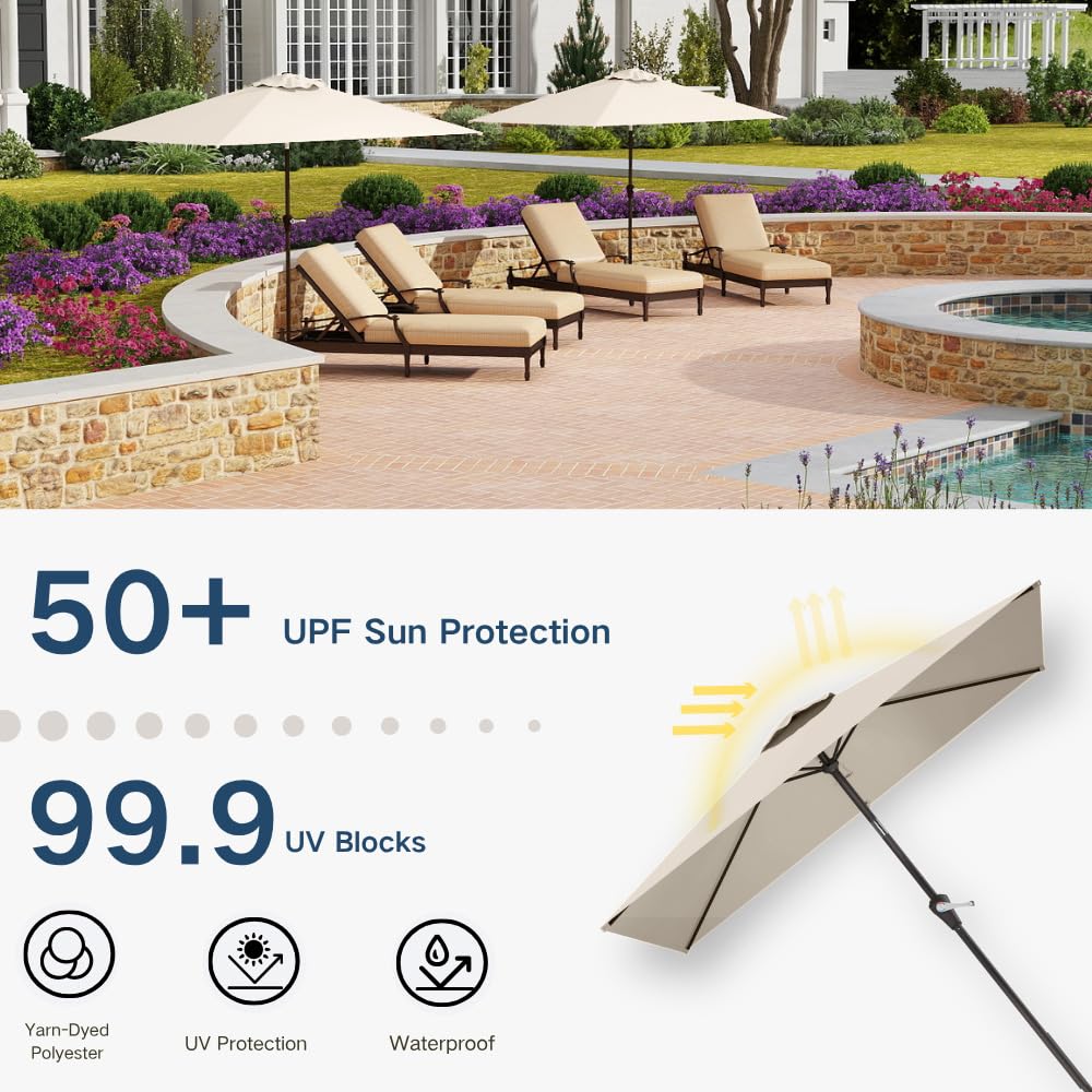 Patio Kingdom umbrella 1.5-inch rust-resistant iron pole offers sturdy support.