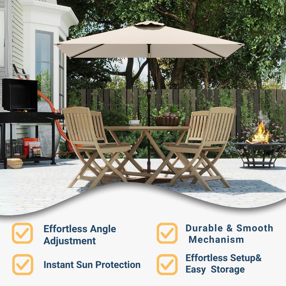 Patio Kingdom umbrella 180G polyester fabric resists fading for lasting color.