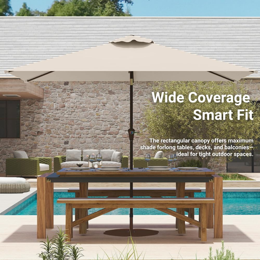 Patio Kingdom shade area suits 42–54 inch tables for 6–8 guests.