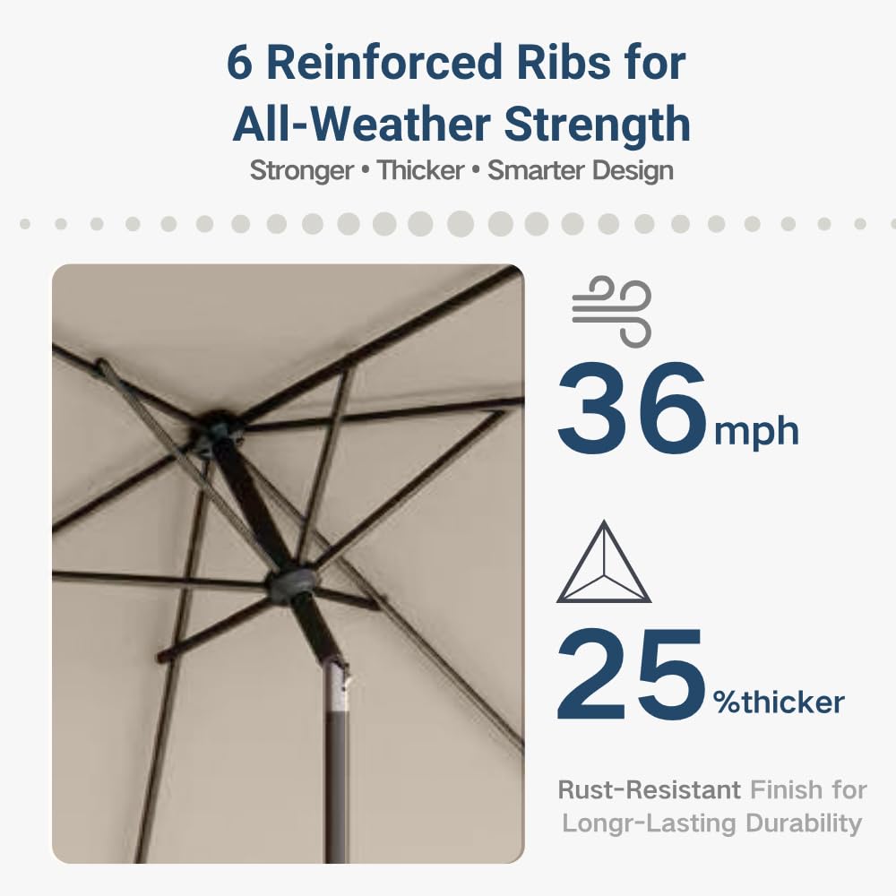 Patio Kingdom umbrella wind vent top promotes airflow and stability.