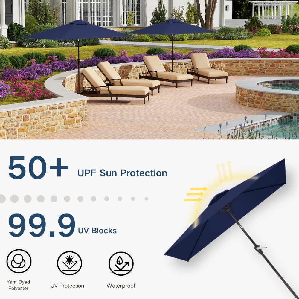 Patio Kingdom water-repellent canopy keeps seating dry.