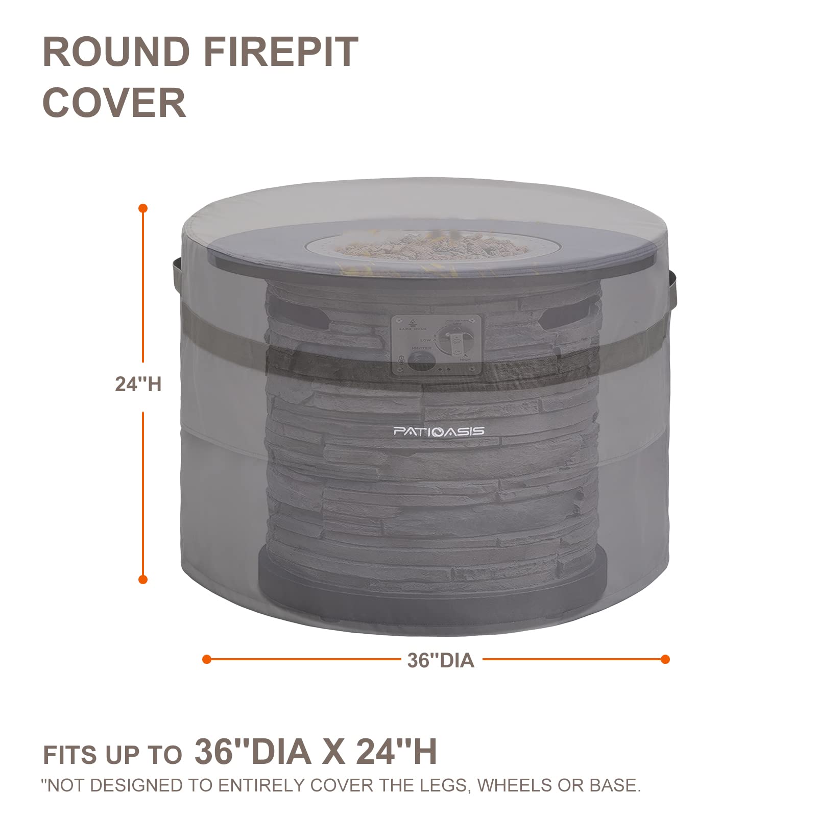 PATIOASIS cover with adjustable drawstrings secures round fire pits