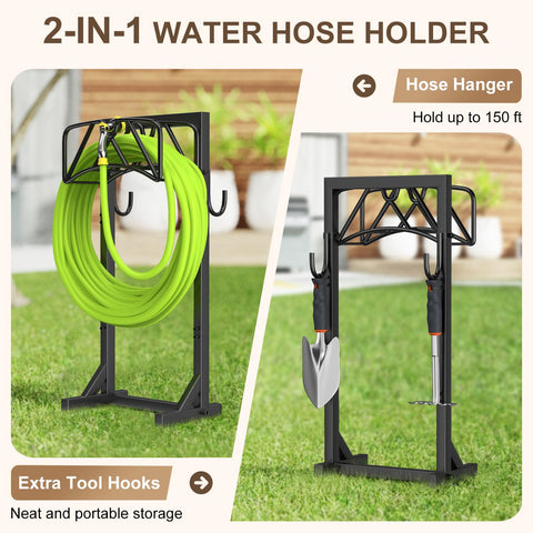 Patiobay outdoor hose storage rack keeps hoses organized and ready for use.