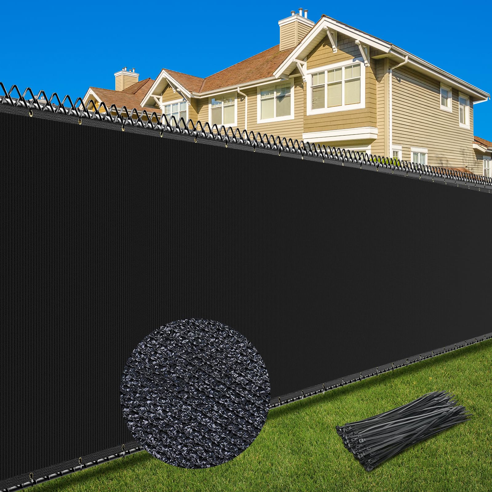 Patiobay privacy screen 6x50ft blocks visibility while allowing airflow.