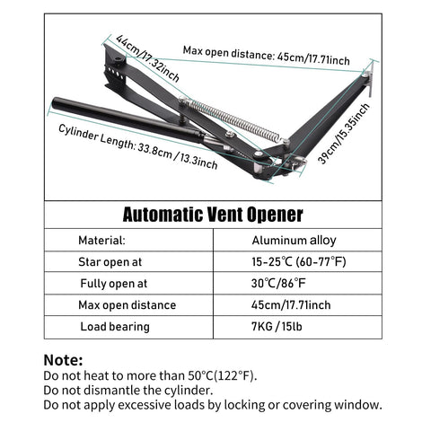 PATIOHZ vent opener maintains 15–25°C without manual adjustment