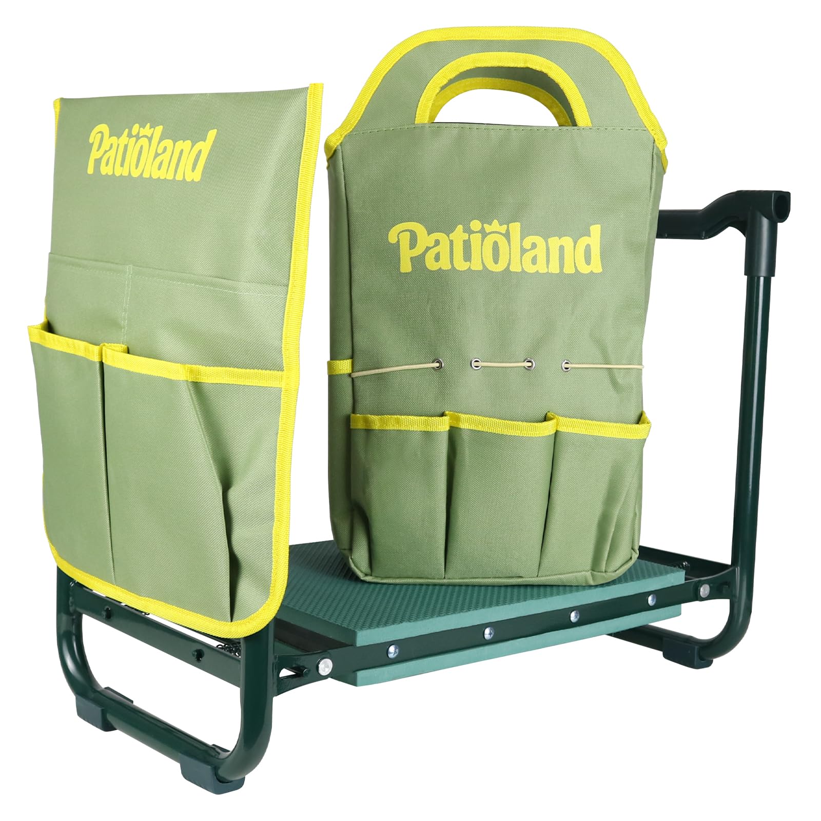 Patioland garden kneeler cushion provides comfortable kneeling support during gardening.
