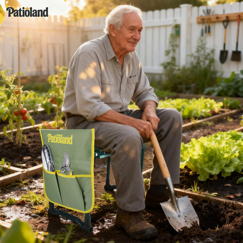Patioland kneeler supports up to 400 lbs for durable use in the garden.