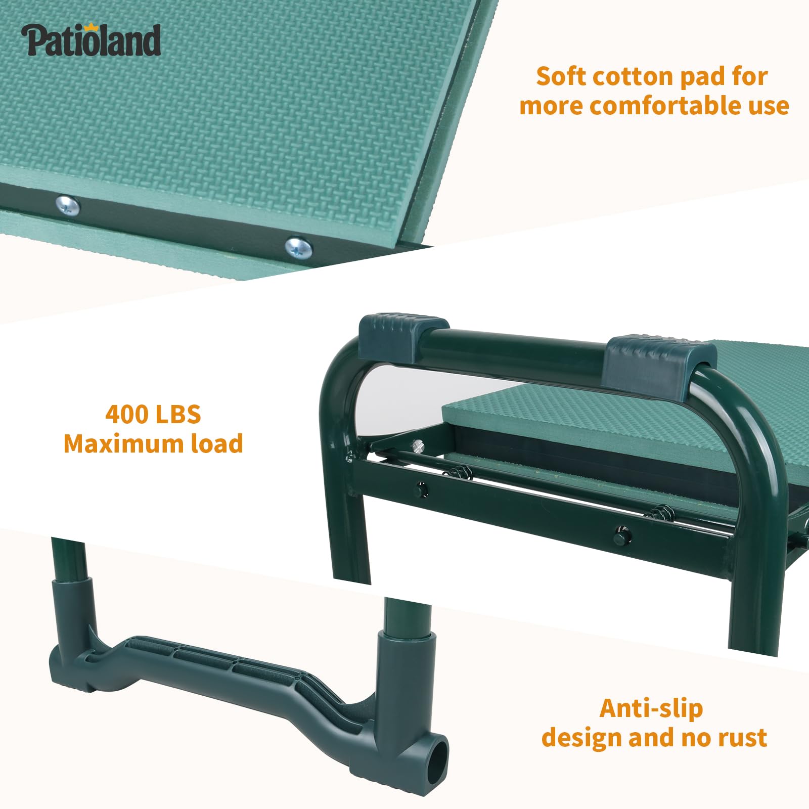 Patioland portable outdoor kneeler suitable for gardening and outdoor chores.