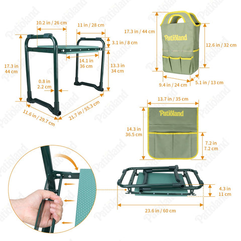 Patioland side tool bag keeps gloves and seeds organized for gardening.
