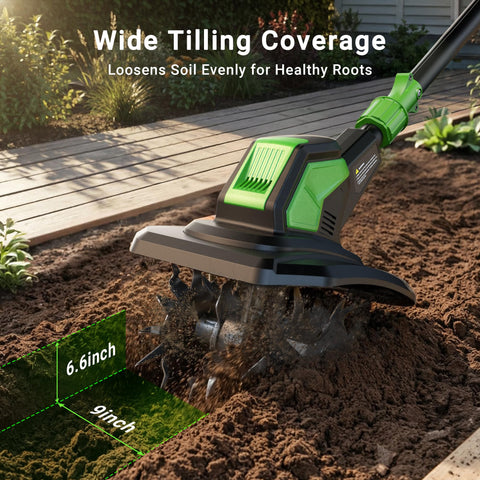 Patoolio 2x2Ah battery pack enabling cord-free tilling anywhere.